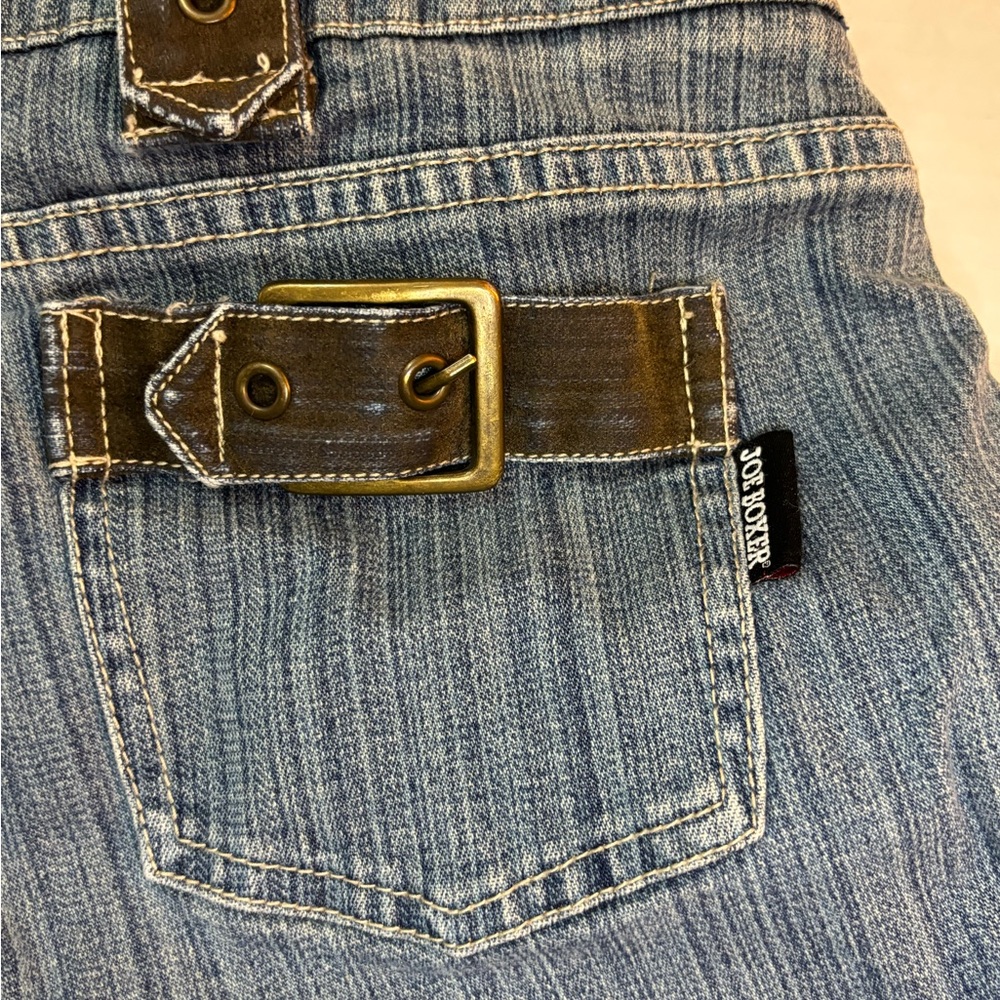 Joe Boxer Blue Flare Wide Leg Jeans Brown Trim with Buckles